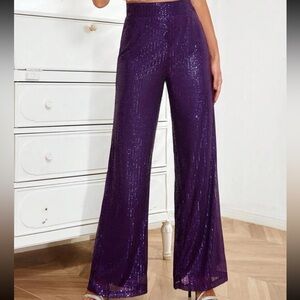 Elegant Purple Sequin Straight Leg Pants